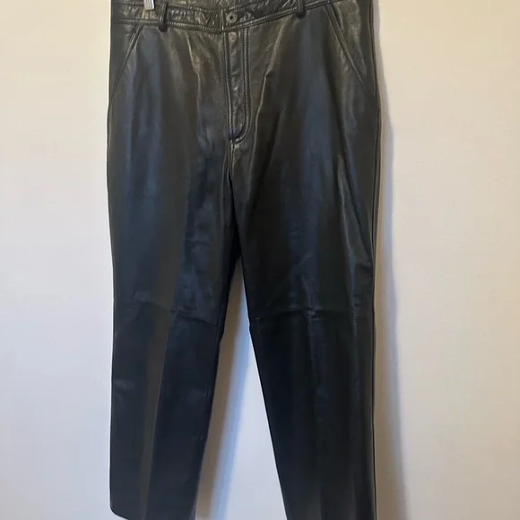 Vintage Danier Black Leather Pants Moto Bikercore Straight Leg 34” High Rise - Picture 2 of 15